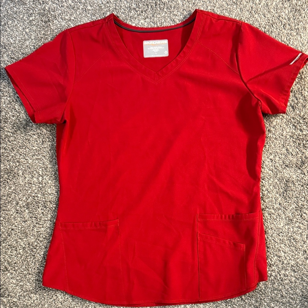 Skechers Red Short Sleeve V-Neck large scrub Top